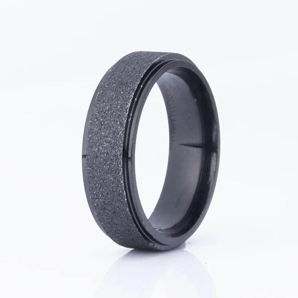 Jewelry ring band 6mm wide shiny step edge black tone titanium new